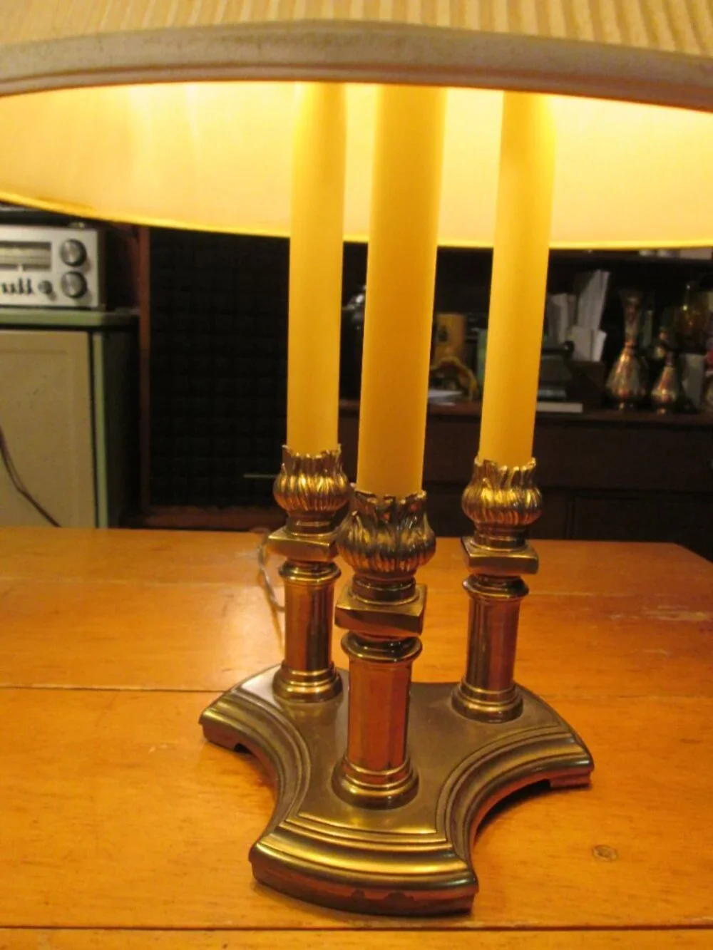 Vtg french style solid brass bouillotte 3 candlepillar 2 way light 21 in lamp
